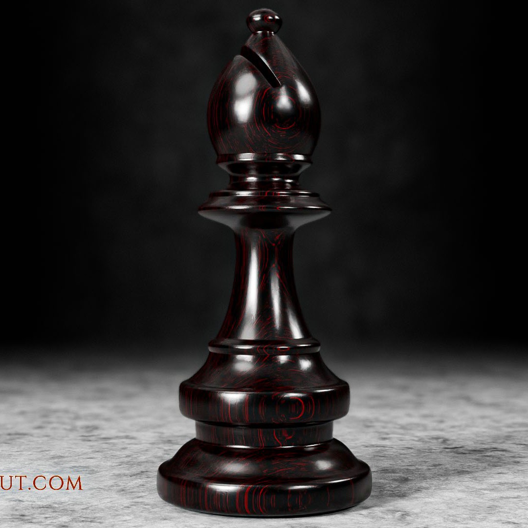 A Bishop Chess piece designed, modelled, and rendered using Blender 4.0 by Jason Garth Edwards at www.jayargonaut.com