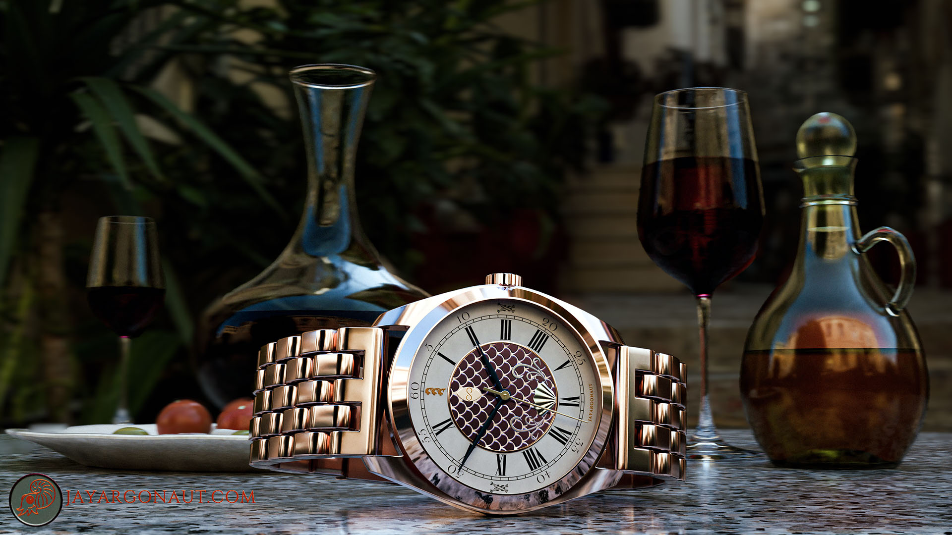 My fish/water styled watch lifestyle composition with scales pattern instanced over a vector grid and rose-gold material application. Designed, modelled, and rendered using Blender 4.0 creative suite.